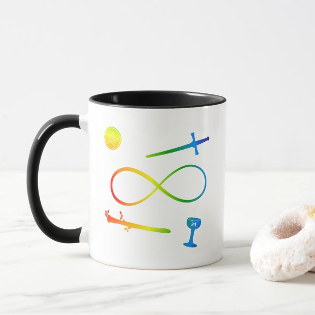 Caneca Tarot Lemniscate: O Arco-Íris Mágico e Elementos (Com Donut)