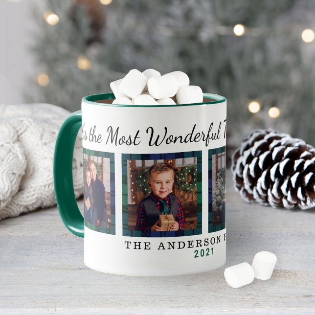 Caneca Tartan Foto de Natal da Época Mais Maravilhosa (Criador carregado)