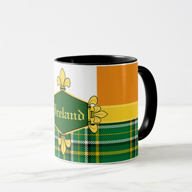 Caneca Tartan Nacional da Irlanda, bandeira, Personalize  (Frente Esquerda)