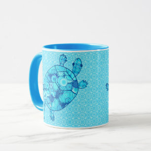 Caneca Tartaruga do redemoinho do Fractal - azul do