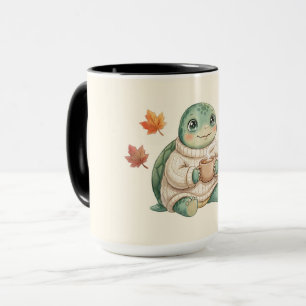 Caneca Tartaruga Kawaii de Outono Aconchegante Café com T