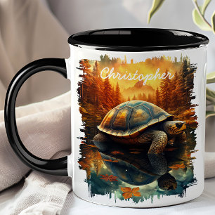 Caneca Tartaruga pela Reflexão do Lago da Floresta de Out
