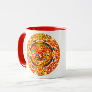 Caneca tasa con el calendário azteca en tonos rojos