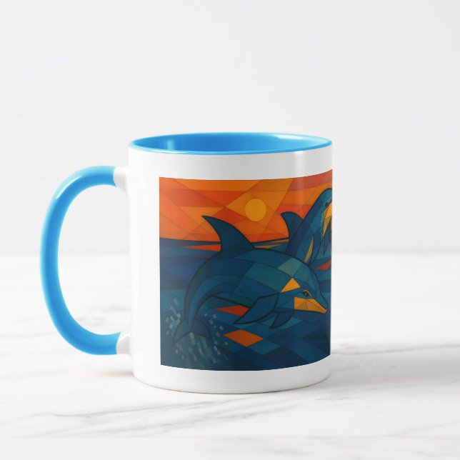 Caneca Tasse mit Delfinmotiv im kubistischen Stil  (Esquerda)