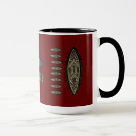 Caneca Tasse, mug African style, motifs sur fond rouge