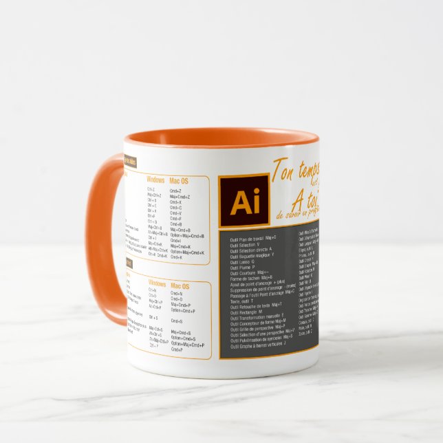 Caneca Tasse mug raccourcis clavier Illustrator (Frente Esquerda)