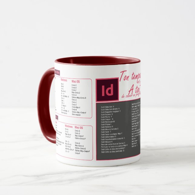 Caneca Tasse mug raccourcis clavier Indesign (Frente Esquerda)