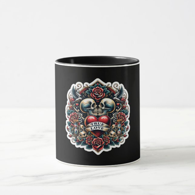Caneca Tatuagem de Coração Esqueleto do Amor Verdadeiro V (Centro)