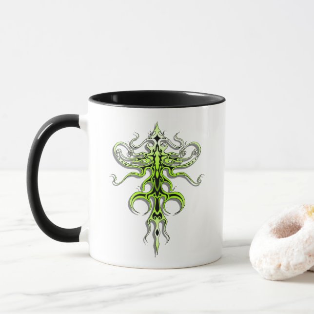 Caneca Tatuagem Tribal Espécie Alien 217 verde (Com Donut)