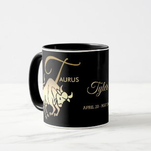 Caneca Taurus ♉ Sinal de Aniversário Zodiac / Preto e 