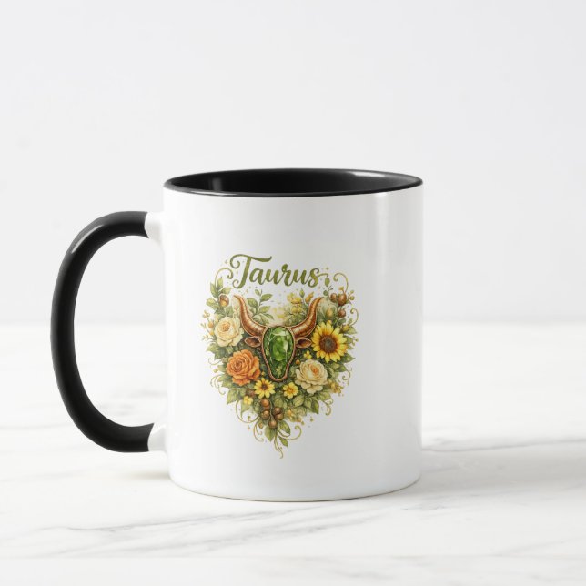 Caneca Taurus Zodiac Floral Heart Mug – Earthy Astrology  (Esquerda)
