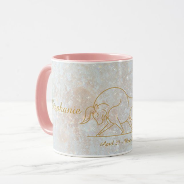 Caneca Taurus Zodiac Monograma Astrologia Glitter (Frente Esquerda)