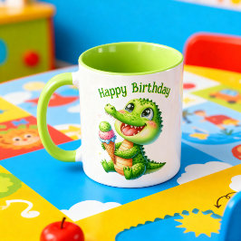 Caneca Taza Cumpleaños Cocodrilo Kawaii con Helado