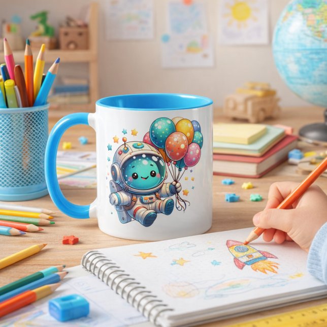 Caneca Taza de Cumpleaños Astronauta con Globos  (Criador carregado)