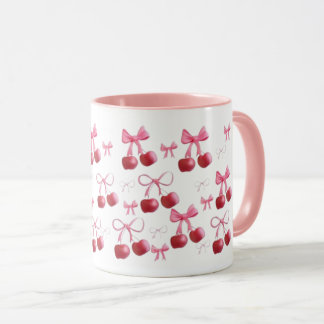 Caneca Taza estética de cerezas y lazos 