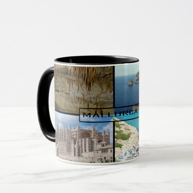 Caneca taza fotomontaje de Mallorca - Majorca en negro (Frente Esquerda)