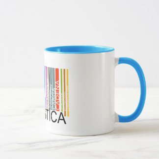 Caneca Taza Logística con código de barras de colores.