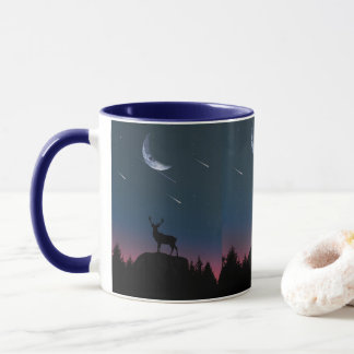 Caneca Taza Noche de Luna Menguante en el Bosque y Venado