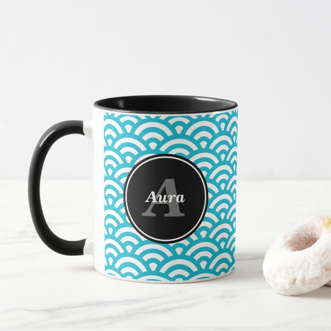 Caneca Taza Olas azules - Nombre personalizado (Com Donut)