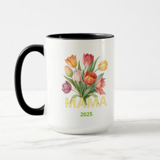 Caneca Taza personalizada “Mamá 2025” con flores de color