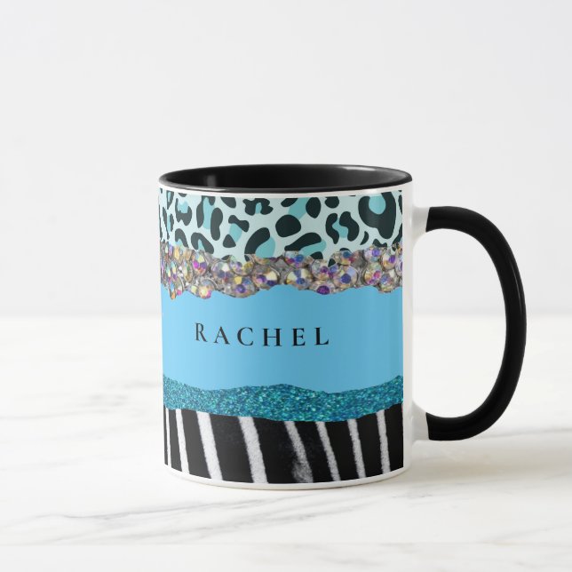 Caneca Teal Blue Turquoise Girly Modern Glam Retro (Direita)