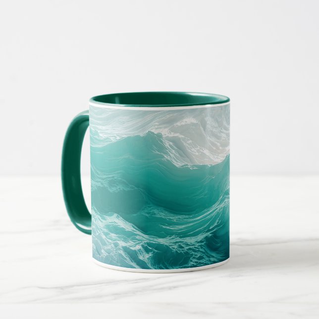 Caneca Teal Ocean Waves Abstract Dream  (Frente Esquerda)