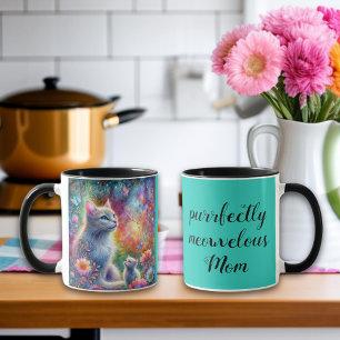 Caneca Teal Purrfeitamente Meowvelosa Mãe Dia das Mães