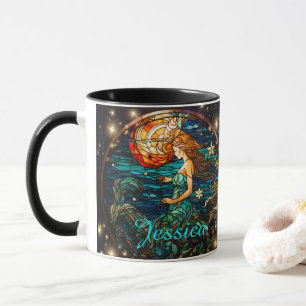 Caneca Teal StainGlass Fantasy Mermaid
