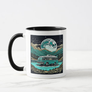Caneca Teal Vintage RV Camper na Montanha Retro