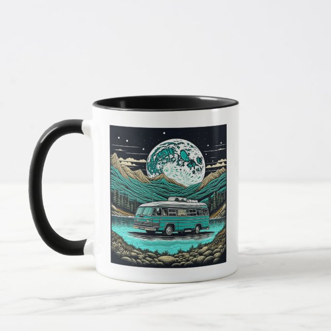 Caneca Teal Vintage RV Camper na Montanha Retro (Esquerda)