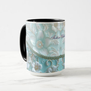 Caneca Teal White Floral Mug