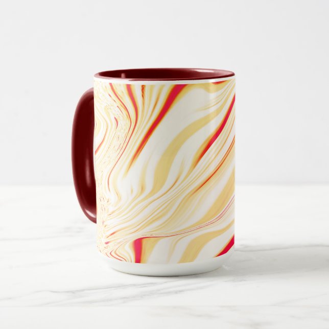Caneca Tecido ondulado com tons beges claros, curva rosa  (Frente Esquerda)