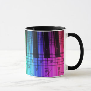 Caneca Teclado e notas de piano do arco-íris