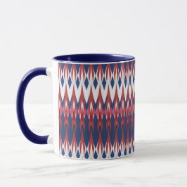 Caneca Técnica De Ikat Vermelho Azul Branco Padrão Argyle