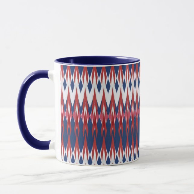 Caneca Técnica De Ikat Vermelho Azul Branco Padrão Argyle (Esquerda)