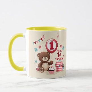 Caneca Teddy Bear Picnic Feliz primeiro aniversario de pa