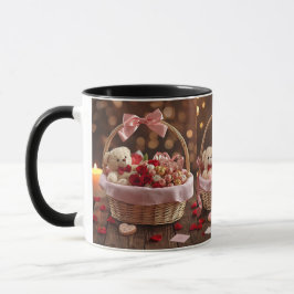Caneca Teddy Rose Basket Romantic Valentines Morning