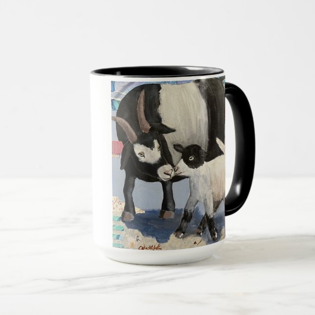 Caneca Tem o Goat? "Nose Kiss 4 Mama" Goats Mug (Frente Esquerda)