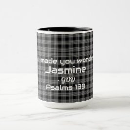 Caneca Tema de Chá de Plaid Preto e Branco de Inspiração 