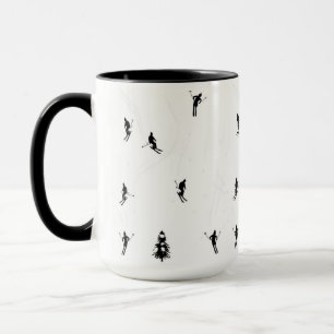Caneca Tema de esquiadores de esqui preto e branco modern