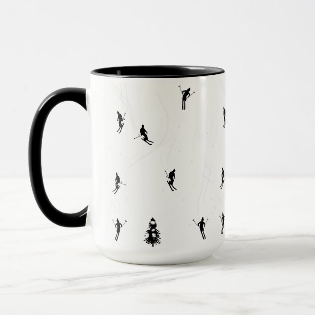 Caneca Tema de esquiadores de esqui preto e branco modern (Esquerda)