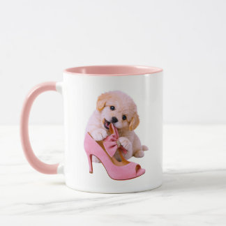 Caneca Tema Fofo de Cachorrinho Rosa Glamour
