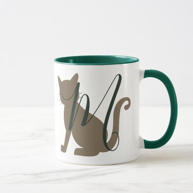 Caneca Tema Gato Adorável Verde e Marrom (Direita)