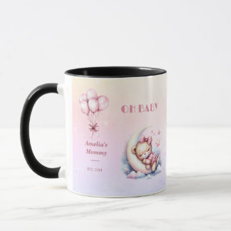 Caneca Tema Rosa e Pastel Urso Bebê Sonhador Doce