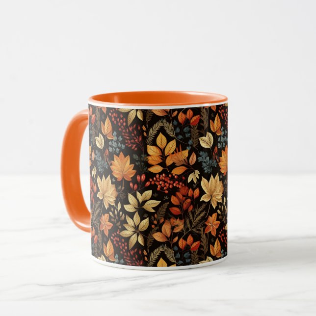 Caneca Tema Vintage Outono Folhagem Padronizada (Frente Esquerda)