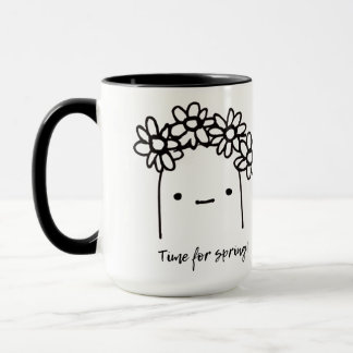 Caneca Tempo para Fluxo de Ilustração Primavera Preto e B