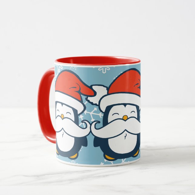 Caneca Tendência do bigode do pinguim do Natal (Frente Esquerda)