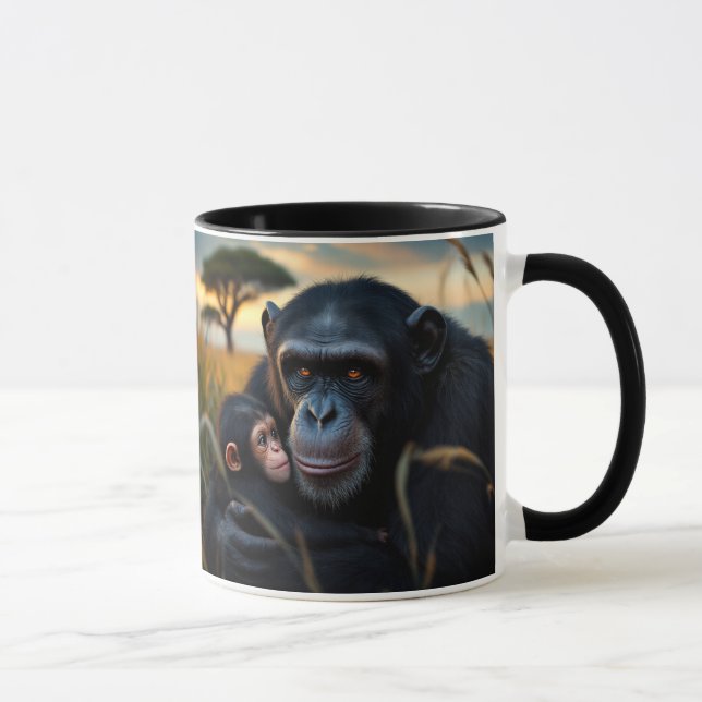 Caneca Tendresse d’un chimpanzé et son bébé. (Direita)