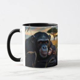 Caneca Tendresse d’un chimpanzé et son bébé.
