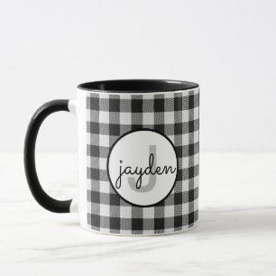 Caneca Tendy Black and White Buffalo Xadrez Monogramada